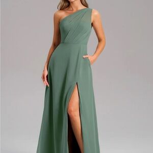 Azazie One-Shoulder Dress in Eucalyptus